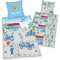 Kokvilnas gultas veļa 140x200 Police 8733 pilsētas policijas mašīnas spilvendrāna 70x90