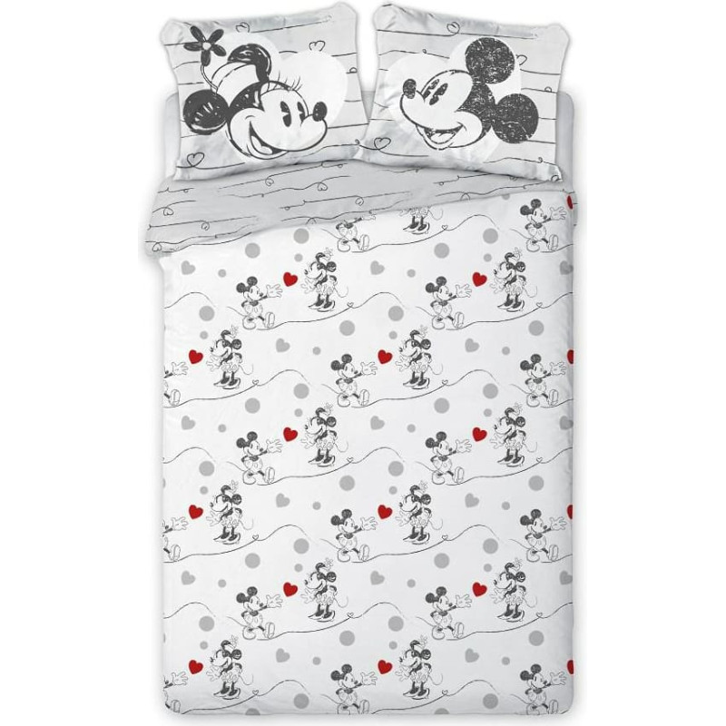 Kokvilnas gultas veļa 160x200 Mini Minnie Mickey Mouse balta pelēka Retro Mice 1842