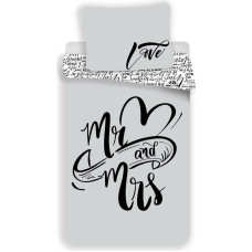 Kokvilnas gultas veļa 140x200 pārim 9092 kāzām He She Mrs pelēka spilvendrāna 70x90
