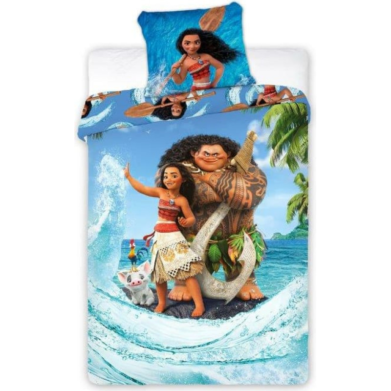 Kokvilnas gultas veļa 140x200 Vaiana Moana Maui okeāna dārgums 7361 Princese Hei Hei Pua spilvendrāna 70x90