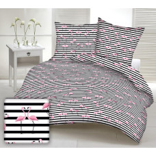 Kokvilnas gultasveļa 140x200 1661E balti flamingo rozā svītras melnas