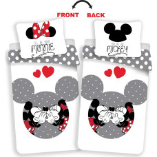 Kokvilnas gultas veļa 140x200 Mini Mickey Mouse 1071 pelēka polka punkti balta Minnie Mickey Mouse spilvendrāna 70x90