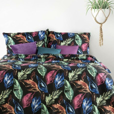 Kokvilnas gultasveļa 220x200 Saphir melnas lapas, krāsainas, abpusējas
