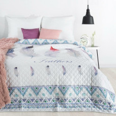 Dekoratīvs gultas pārklājs 200x220 Spalvas, krāsainas baltas un sudraba krāsas spalvas