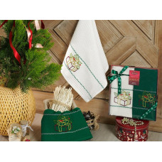 Virtuves lupatu komplekts 2x40x60 Happy Christmas zaļi balti izšūta dāvana