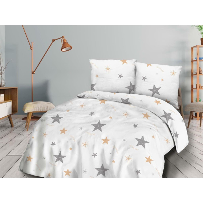 Kokvilnas gultas veļa 180x200 71425/1 balti pelēka zelta zvaigznes Cottonlove