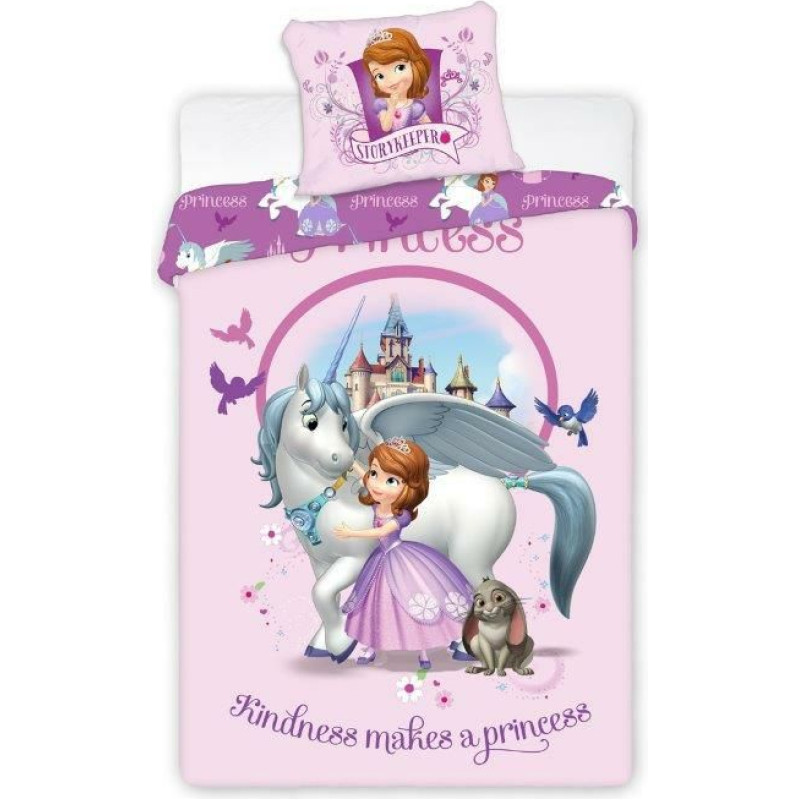 Kokvilnas gultas veļa 140x200 Princess Sofia 1764 vienradzis zirgu poniju pils violeta Princese Sofija