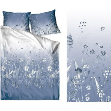 Satīna gultasveļa 140x200 Jutekliski tumši zili ziedi pļava Frotex