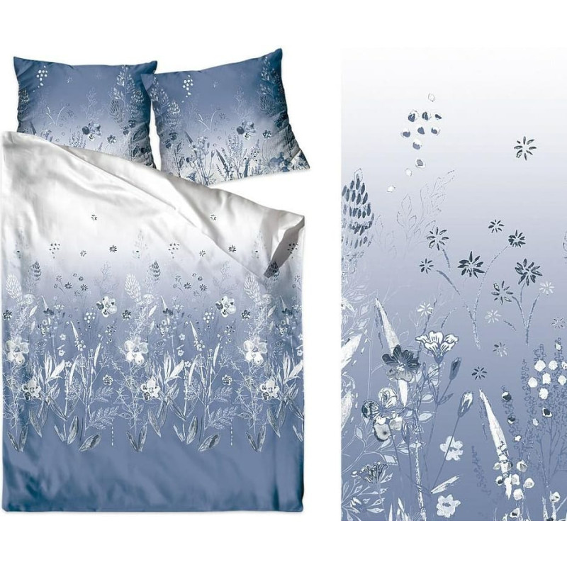 Satīna gultasveļa 140x200 Jutekliski tumši zili ziedi pļava Frotex