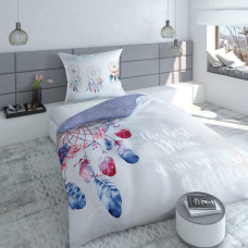 Kokvilnas gultasveļa 140x200 Dreamcatcher spalvas Dreamcatcher balta pelēka 2901 8623