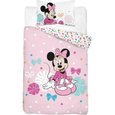 Kokvilnas gultas veļa 100x135 Mini Minnie Mouse bantes ziedi polka punkti rozā zils balts 0229