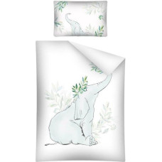 Bambusa gultas veļa 90x120 Ziloņa lapas balti zaļas gultai 3045 A divpusēja