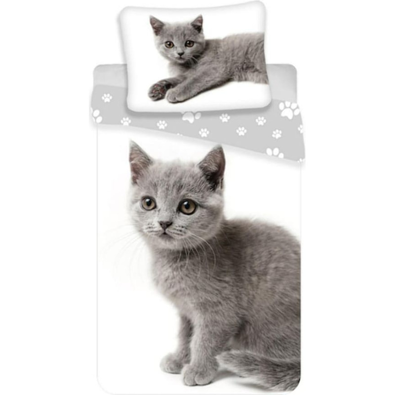 Kokvilnas gultasveļa 140x200 Kaķis kaķēns kaķis kaķis kaķēns kaķēns pelēkas ķepas baltas pelēkas 4591 spilvendrāna 70x90