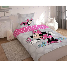 Kokvilnas gultas veļa 140x200 Mini Minnie Mouse pelēki rozā polka punktiņi 2452