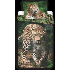 Kokvilnas gultas veļa 140x200 Leopard Leopard Pantera palmu lapas monstera zaļa 5031 spilvendrāna 70x90