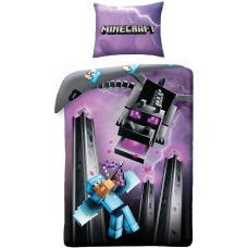 Kokvilnas gultas veļa 140x200 Minecraft 5339 datorspēļu pikseļi violeta spilvendrāna 70x90