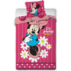 Kokvilnas gultas veļa 140x200 Mini Mouse 059 Minnie Mouse 0432 rozā ziedi spilvendrāna 70x90