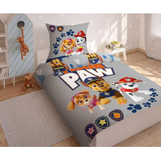 Kokvilnas gultas veļa 140x200 Paw Patrol Paw pelēki punktiņi 7389 Team Paw PP 09 DC Chase Marshall Skye komandas draugi