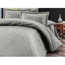 Satīna gultas veļa 160x200 Sal gaiši pelēka kastītē, žakards, austrumu ornamenti Luxury Premium