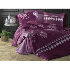 Satīna gultasveļa 160x200 Catalina 1 ziedi purpursarkani balti austrumu ornamenti Ekskluzīvi