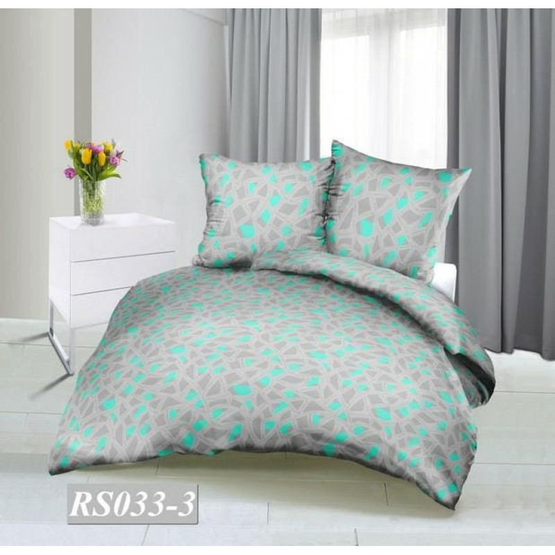 Korķa gultas veļa 180x200 RS033/3 tirkīza ģeometrija, stiprināma ar pogām, 100% kokvilna