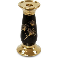 Keramikas svečturis 10x21 Ginko 3 melnā zelta ginkgo lapas