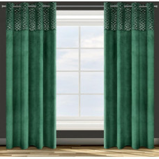 Aizkars 140x250 Suzi zaļš sudraba samts gatavs ar cilpām