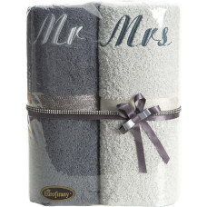 Dvieļu komplekts 2 gab. T/0326 Mrs Mrs sudraba tērauda dāvanu komplekts pārim