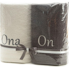 Dvieļu komplekts 2 gab T/0365 On She krēmveida grafīta dāvanu komplekts pārim