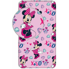 Kokvilnas palags 90x200 Mini Minnie Mouse 8759 bērniem rozā bērnu sirsniņas ziedi XoXo