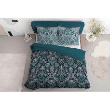 Satīna gultas veļa 140x200 tirkīza ar ziedu ornamentiem 3783 B Home Satin 77