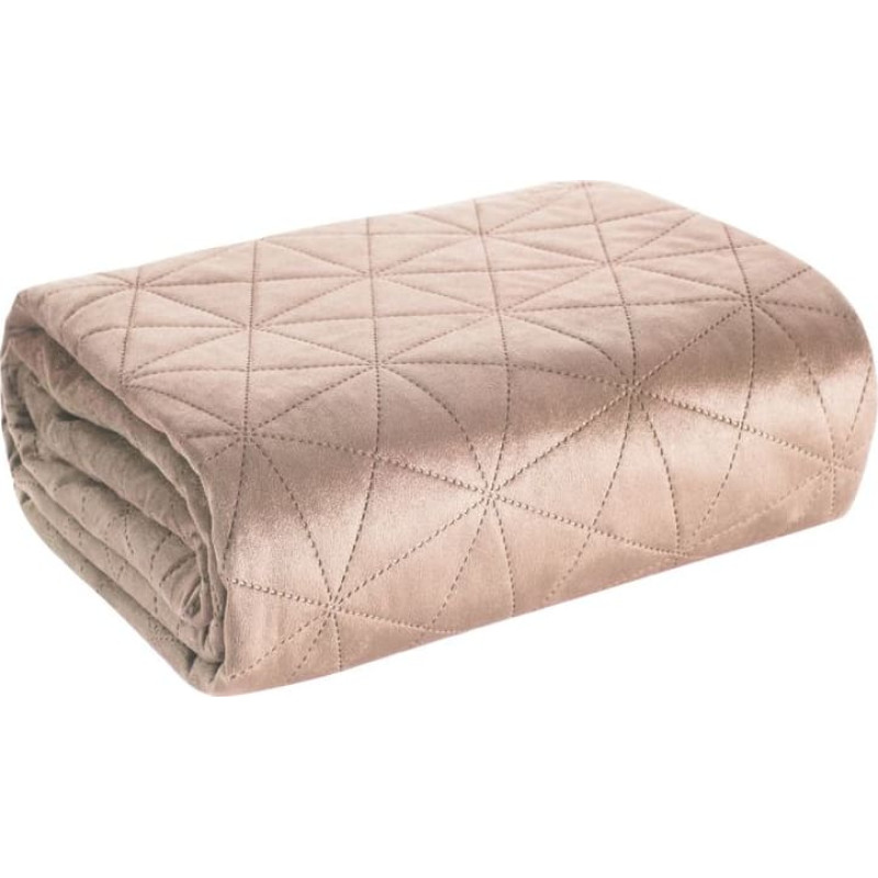 Dekoratīvais gultas pārklājs 200x220 Luiz 3 rozā sudraba velūra ģeometrisks raksts