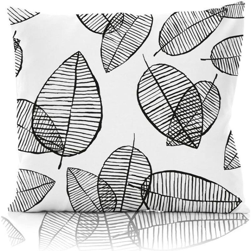 Komplektā 2 gab.baltas kokvilnas spilvendrānas, melnas lapas Elegant 004