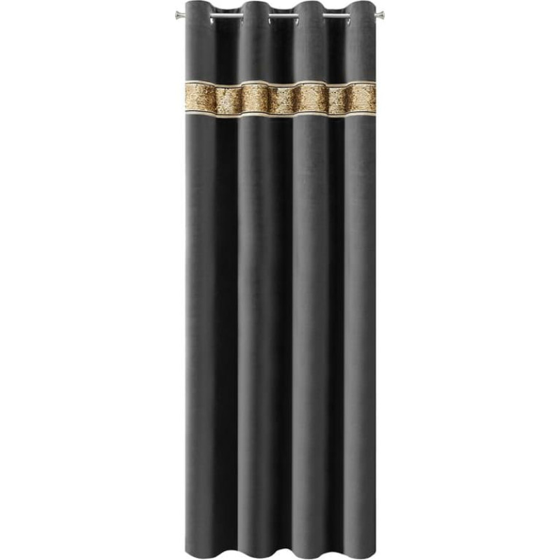 Aizkars 140x250 Bueno melnā zelta fliteriem samta gatavs ar E11 cilpām