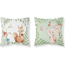 Kokvilnas spilvendrāna 40x40 Vāveres zaķis balts zaļš PSBA 32 B Mayamoo 26