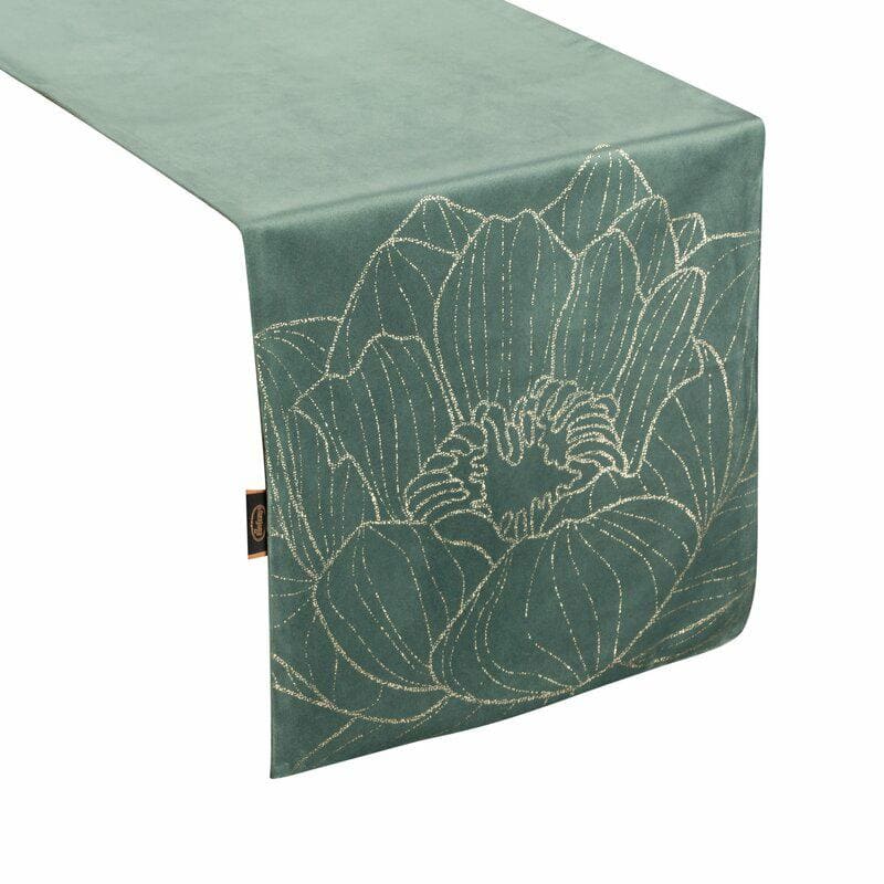 Galdauta galda celiņš 35x140 Blink 13 piparmētru tumšā zelta ziedu samts