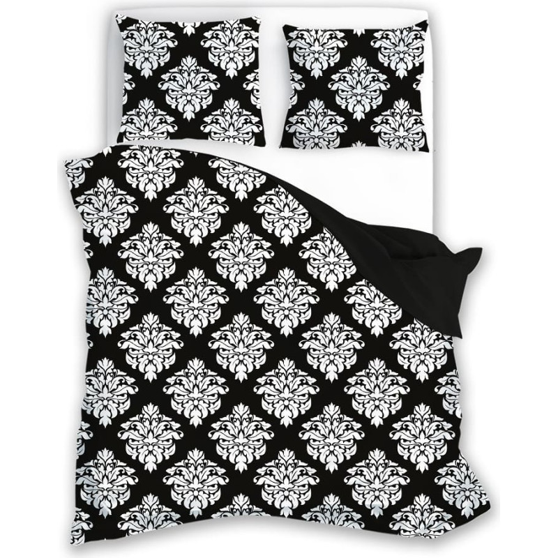 Kokvilnas gultas veļa 160x200 Glamour 007 melnbalts ornaments 01