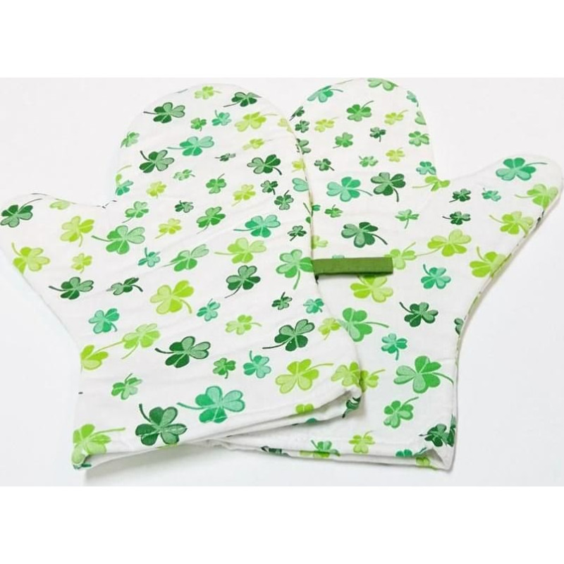 Virtuves cimdi 17x27 ar magnētu 2 gab balts zaļš āboliņš