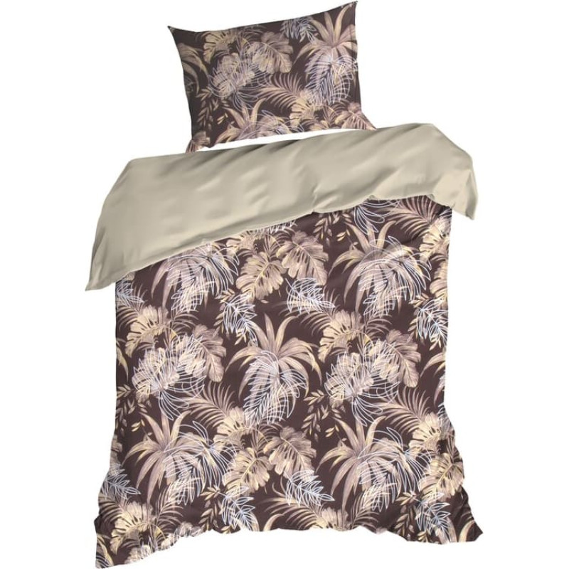 Mikrošķiedras gultas veļa 140x200 Rhodes brūnas bēšas lapas D91 A