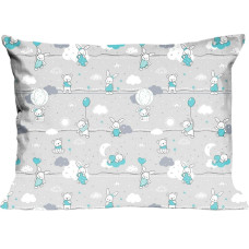 Kokvilnas spilvendrāna 40x60 55K rotaļu lācīši zaķi pelēki tirkīza Kids 24