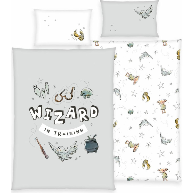 Kokvilnas gultasveļa 100x135 Harry Potter pelēka bērnu gulta H24