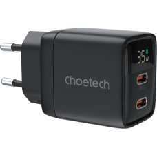 Choetech Mazs, jaudīgs GaN 2x USB-C PD 35W tīkla lādētājs ar melnu displeju