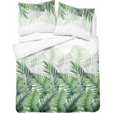 Kokvilnas gultasveļa 180x200 balti zaļas lapas 4852 B Kokvilna 74