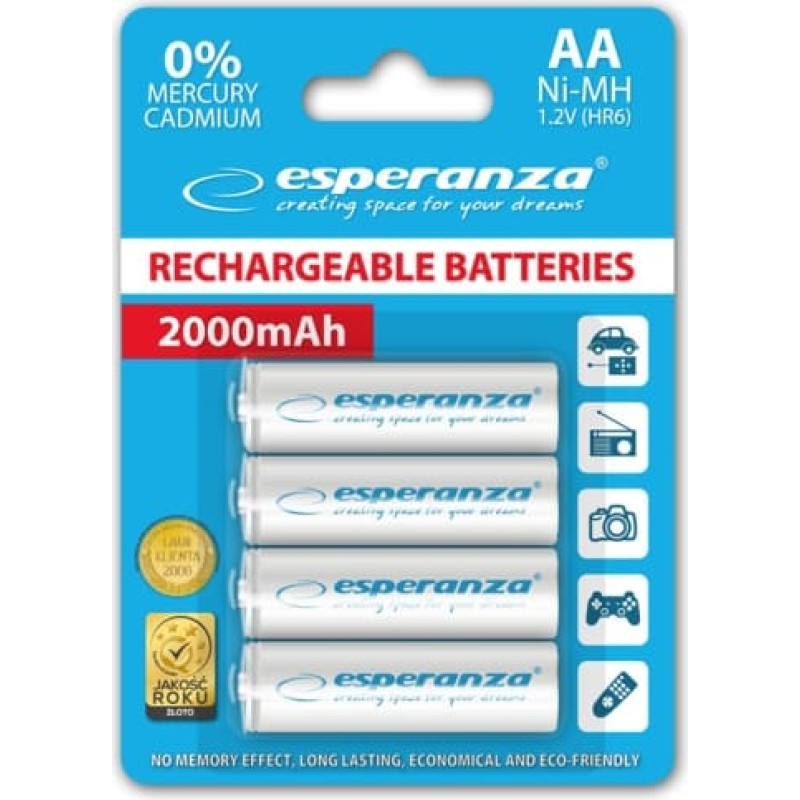 Esperanza EZA104W PRECHARGED HR6 2000MAH ALWAYS READY BLISTERA IEPAKOJUMĀ 4GB.