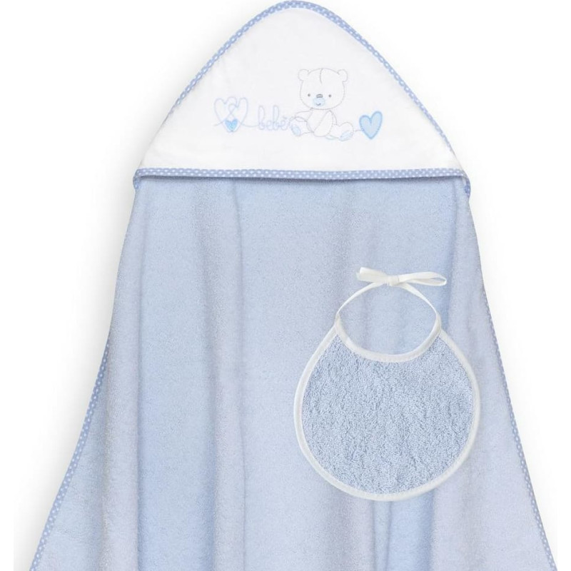 Interbaby Vannas dvielis 100x100 Corazones zils dvielis ar kapuci + priek&scaron;autiņ&scaron;