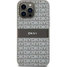 Dkny PU Leather Repeat Pattern Tonal Stripe Case for iPhone 14 Pro Beige