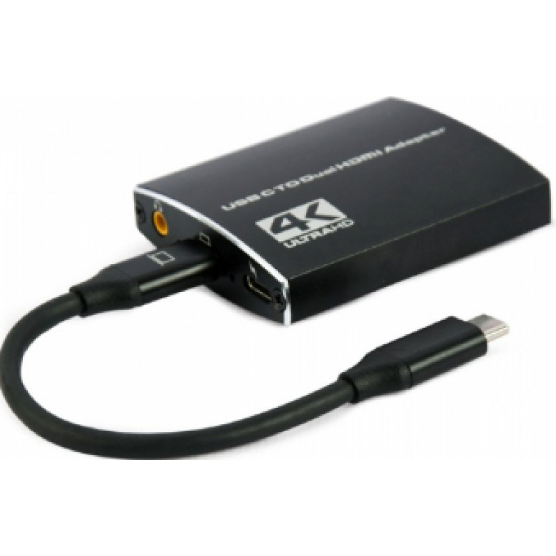 Adapteris Gembird USB-C Type-C Male - 2 x HDMI Female 4K Black