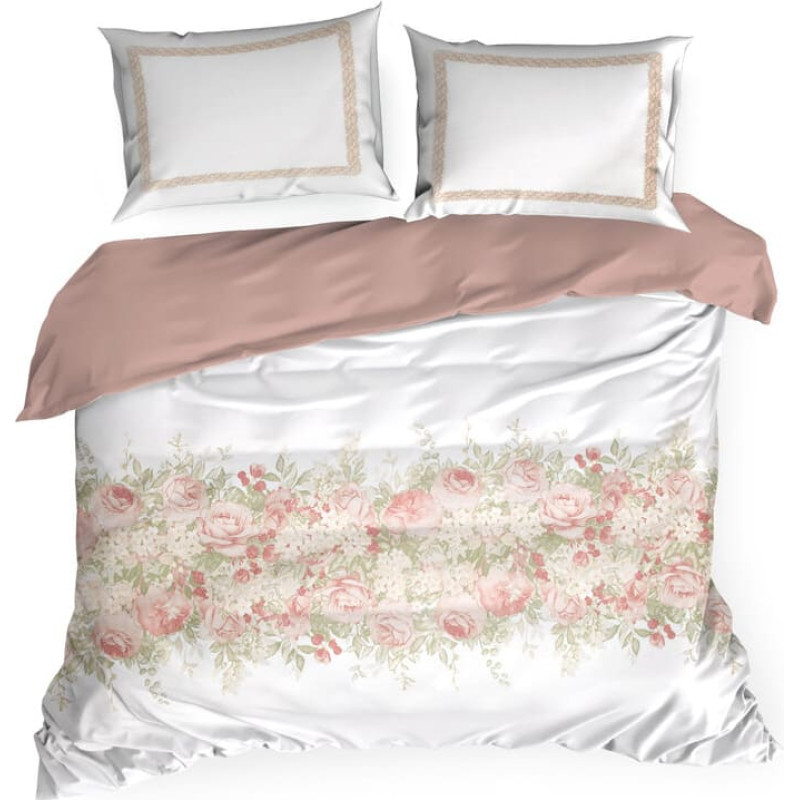 Satīna gultasveļa 220x200 Pavasara 25 balti zaļi ziedi