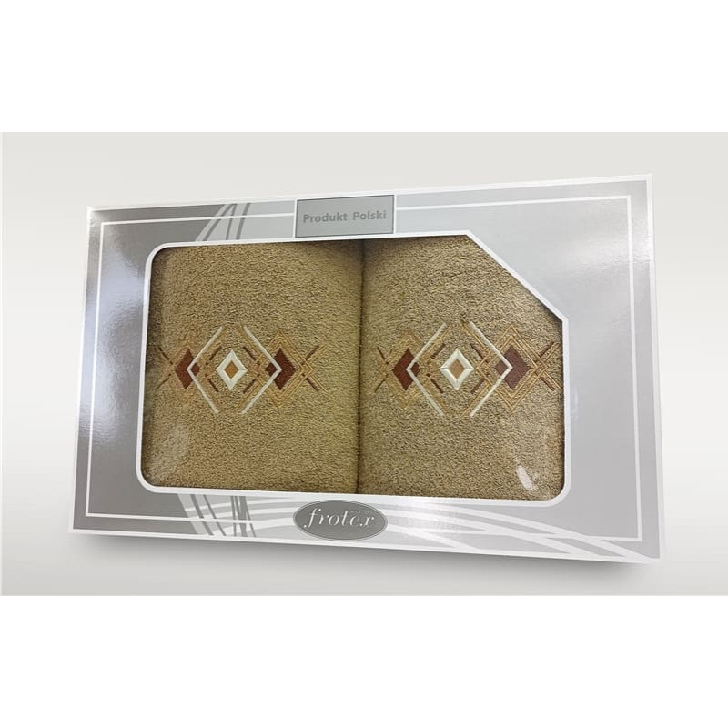 Dvieļu komplekts kastītē 2 gab 50x90 70x140 Gift bēšs raksts 4 Frotex