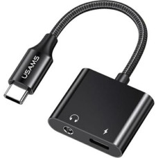 USAMS AU15 Adapter USB-C - jack 3.5m DAC + USB-C PD60W czarny|black SJ598YPTC01 (US-SJ598)